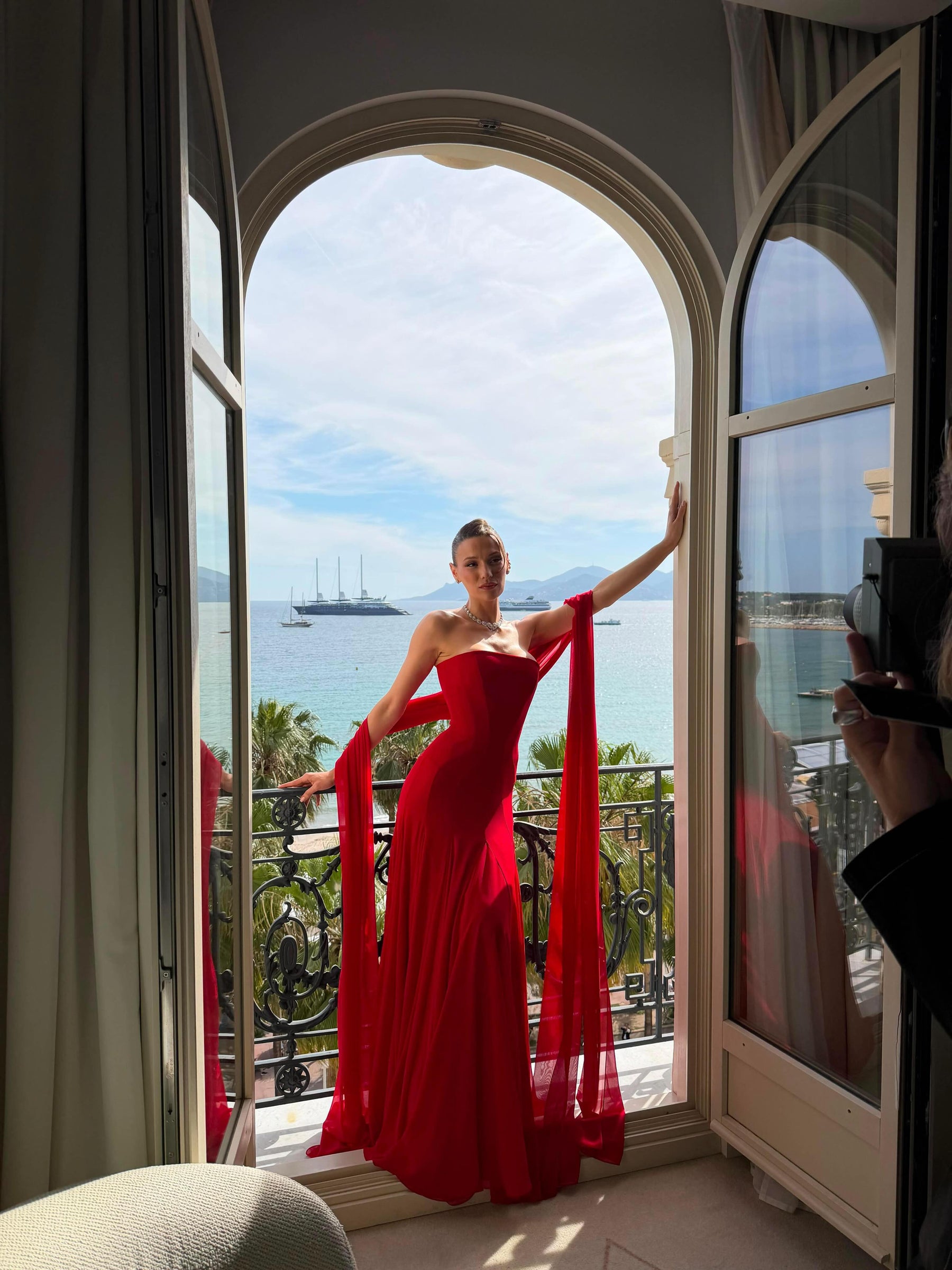 Sumeyye Erdogan wears Moon/Hakaan Yıldırım Resort 26 Estrella Dress at screening of La Vie D'une Femme at 79 th Cannes International Film Festival